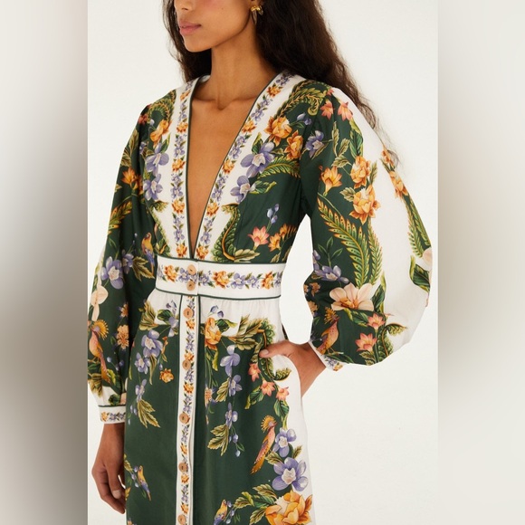 Farm Rio Green Floral Print Nature V Neck Buttoned Maxi Dress - Picture 3 of 11